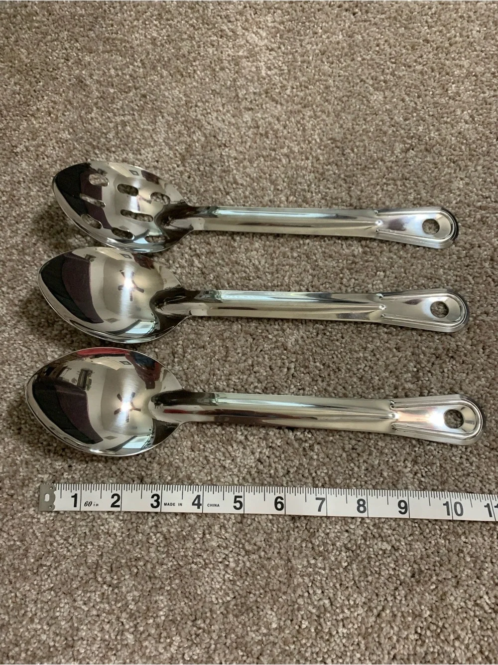 2 Polar Ware NSF 18/8 T1211 Stainless Steel Spoons, 1 T51030 Slotted Spoon, 11”